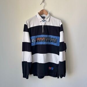 Rare Polo Sport Ralph Lauren Soccer Graphic Logo Rugby Shirt Men’s XL (Fits M)
